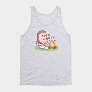 Cute Hedgehog Toasting Marshmallow At Campfire Tank Top